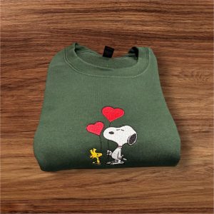 Embroidered Snoopy love heart balloons sweatshirt or hoodie.
