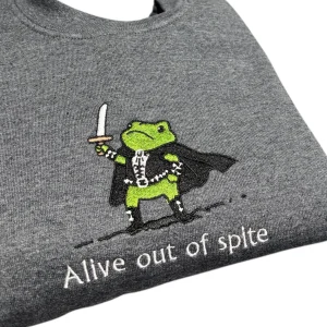 Embroidered gothic frog alive out of spite slogan sweatshirt