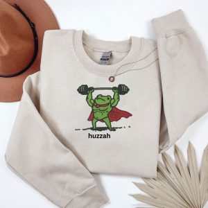 Embroidered muscle frog huzzah sweatshirt