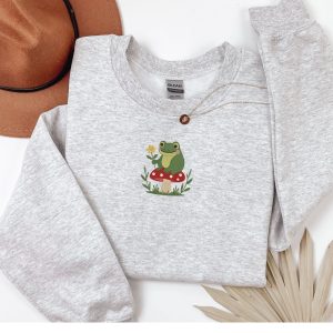 Embroidered Frog on a mushroom sweatshirt
