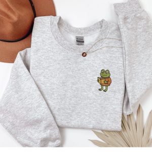 Embroidered cute reading frog sweatshirt