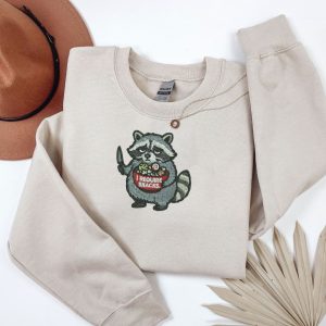 Embroidered i require snacks raccoon sweatshirt