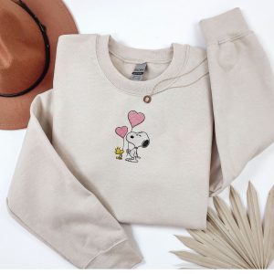Embroidered Snoopy love heart balloons sweatshirt or hoodie.