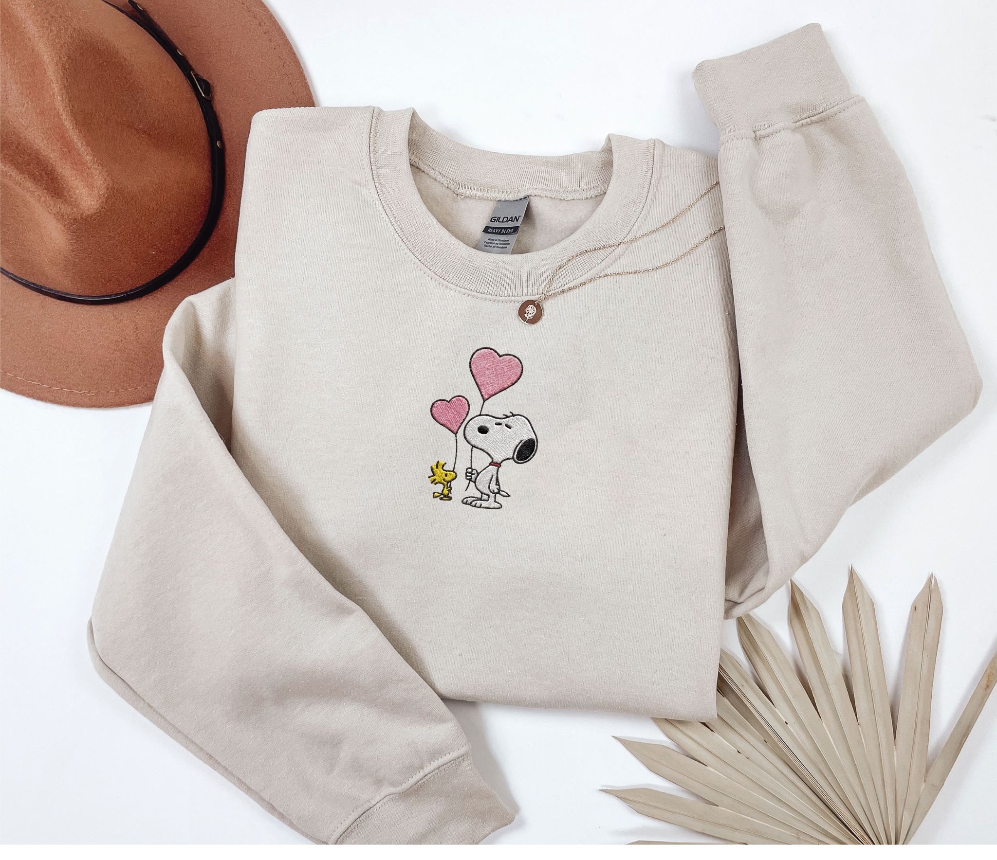 Embroidered Snoopy love heart balloons sweatshirt or hoodie.