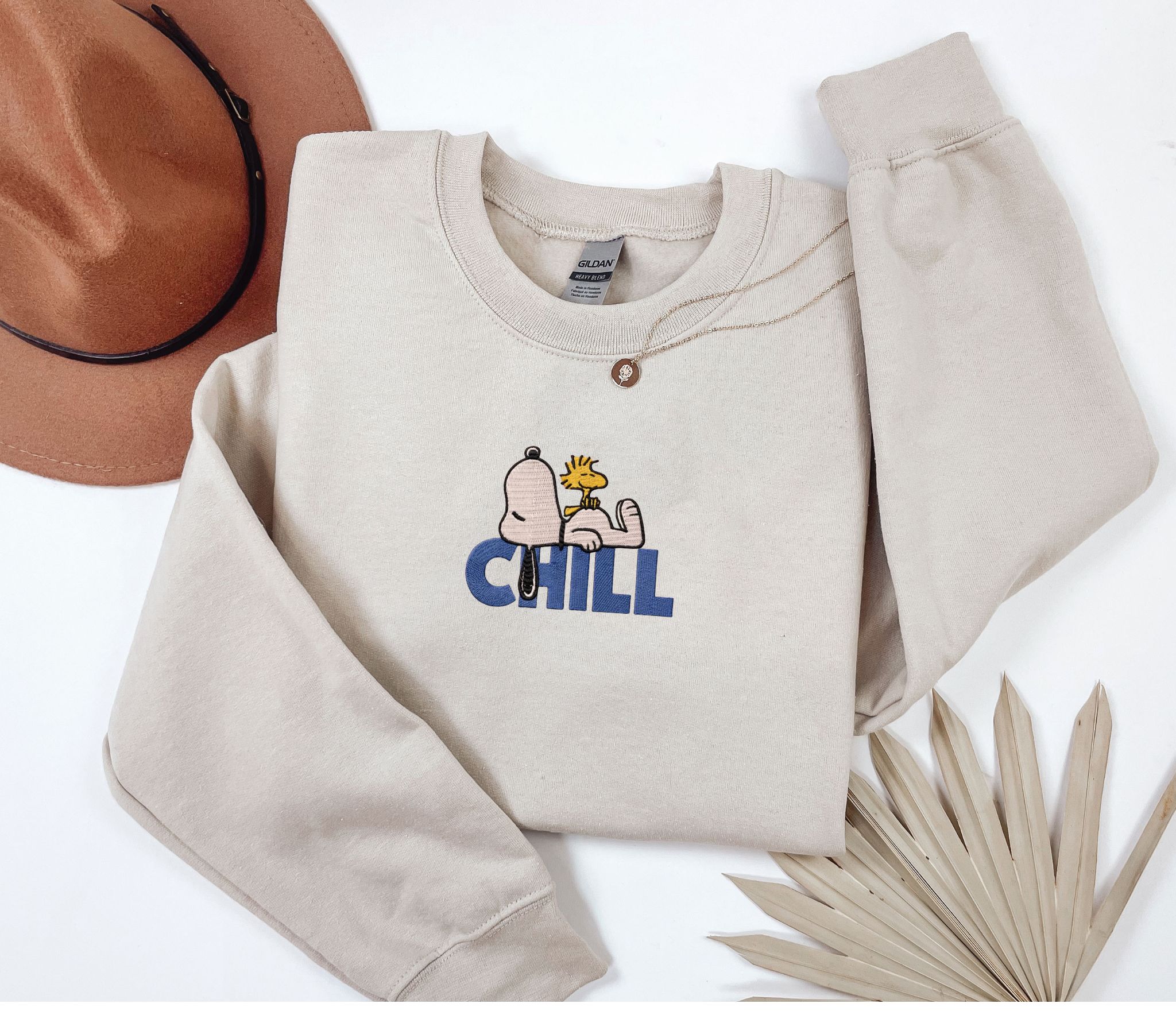 Embroidered Chill Snoopy sweatshirt or hoodie.