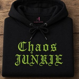 Embroidered Chaos Junkie slogan sweatshirt