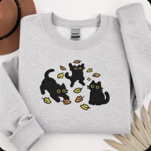 Autumn Cats Embroidered Sweatshirt Or Hoodie.