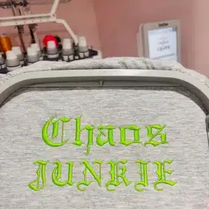 Embroidered Chaos Junkie slogan sweatshirt
