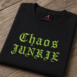 Embroidered Chaos Junkie slogan Tee