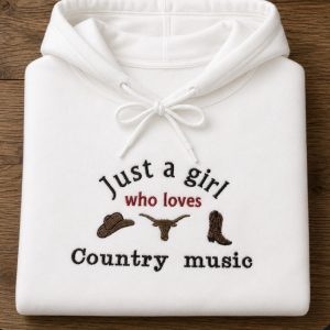 Embroidered Just a girl who loves country music sweatshirt