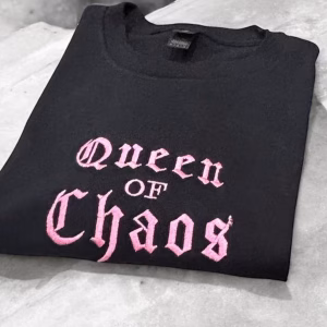 Embroidered Queen of Chaos slogan sweatshirt