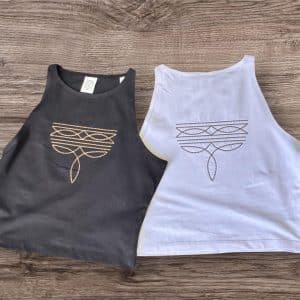 Embroidered Western cowboy boot stitch cropped top
