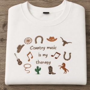 Country music is my therapy embroidered sweatshirt