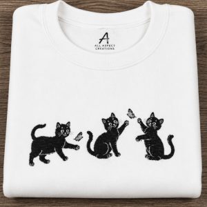 Embroidered cat's and butterfly's sweatshirt