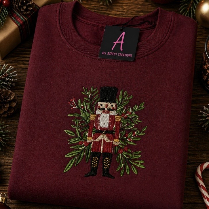 Embroidered Christmas Nutcracker Sweatshirt Or Hoodie.