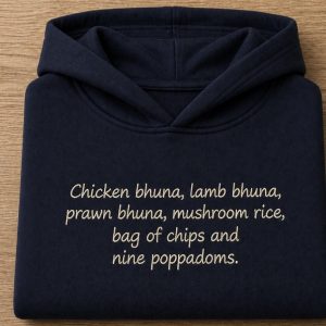 Embroidered Gavin and Stacey Indian takeaway quote sweatshirt