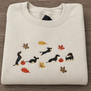 Embroidered Dachshund Dog In Autumn Leaves Sweatshirt