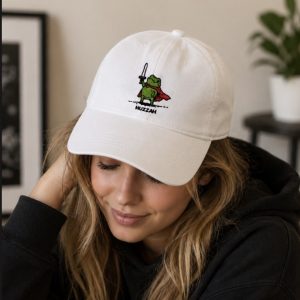 Embroidered Huzzah frog cap