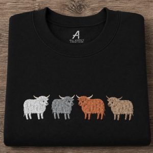 Embroidered Highland Cows Sweatshirt