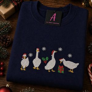 Embroidered Christmas Goose Sweatshirt Or Hoodie.