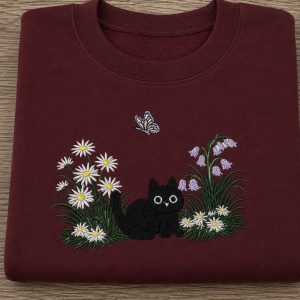 Embroidered cute cats in flowers sweatshirt