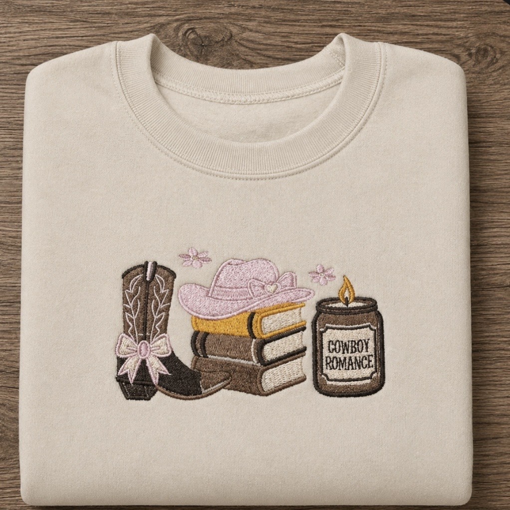 Cowboy Romance Book Embroidered Sweatshirt or Hoodie