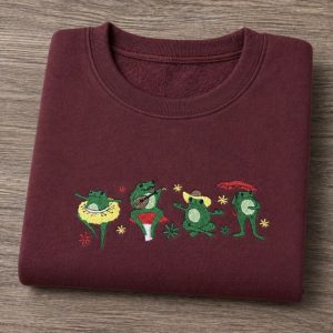 Embroidered Row Of Frogs Sweatshirt/Hoodie