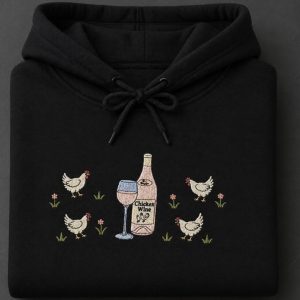 Embroidered chicken wine sweatshirt