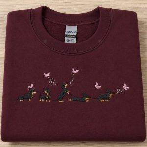 Embroidered Dachshund Dog With Butterfly's Sweatshirt
