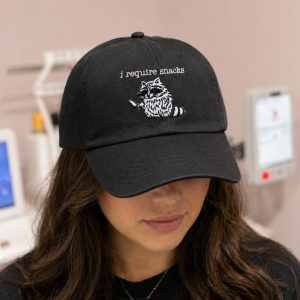 Embroidered Raccoon i require snacks cap