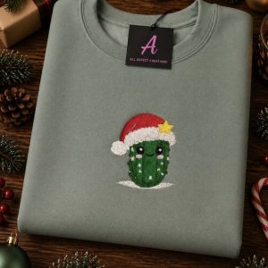 Embroidered Christmas Pickle Sweatshirt Or Hoodie.