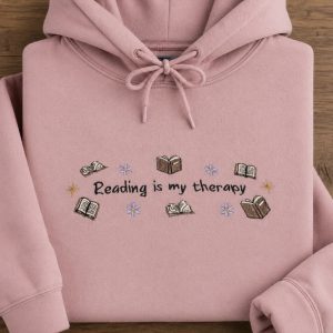 Embroidered 'Reading Is My Therapy' Sweatshirt