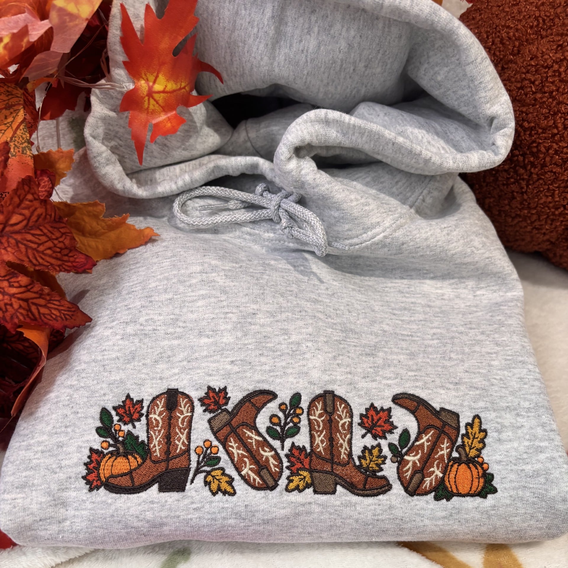 Autumn cowboy boots embroidered swaetshirt
